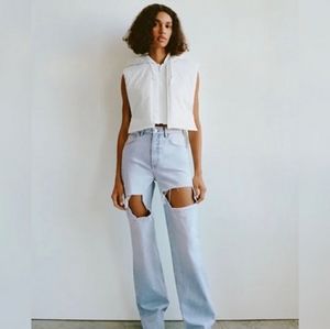 Zara  Blogger Wide Legs Ripped Distressed High Rise Jeans